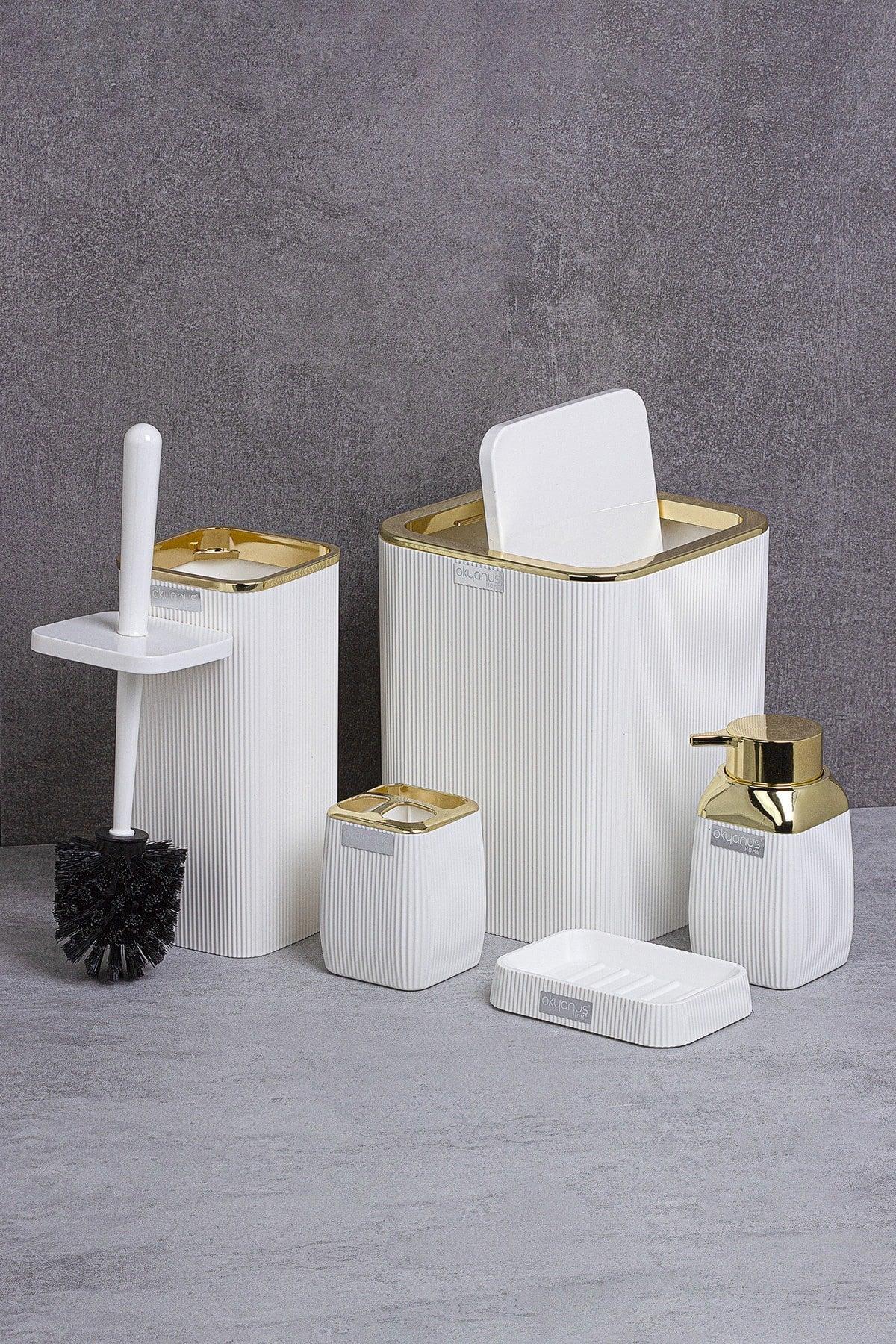 Gold Series White Striped Bathroom Set of 5