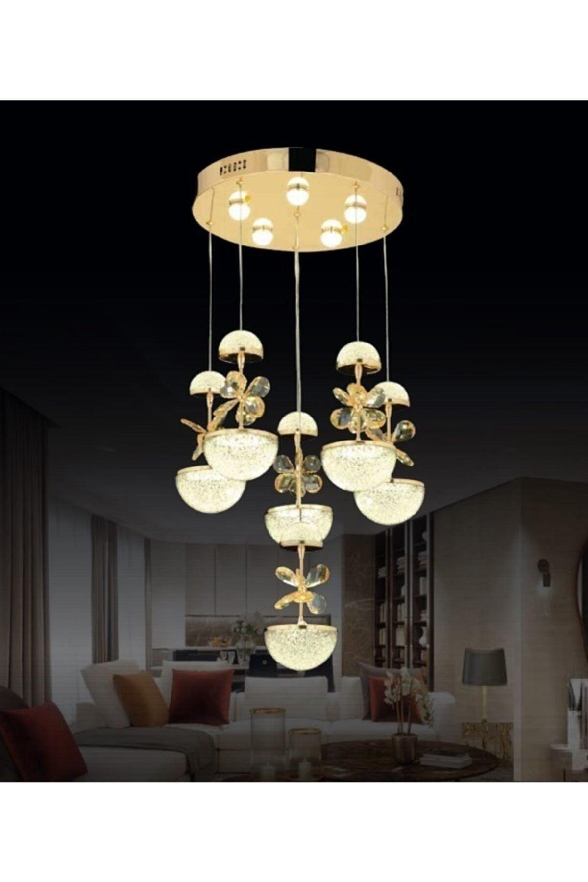 Gold Yellow Luxury Modern Pendant Lamp Butterfly Stone Six Led Chandelier - Swordslife