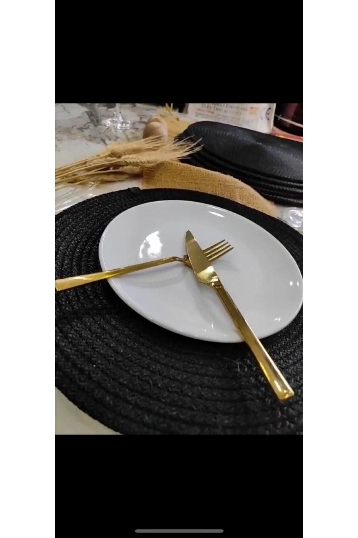 Görseç 6 Pieces Black Leather Detailed Placemat Runner Supla Presentation Dowry Set - Swordslife