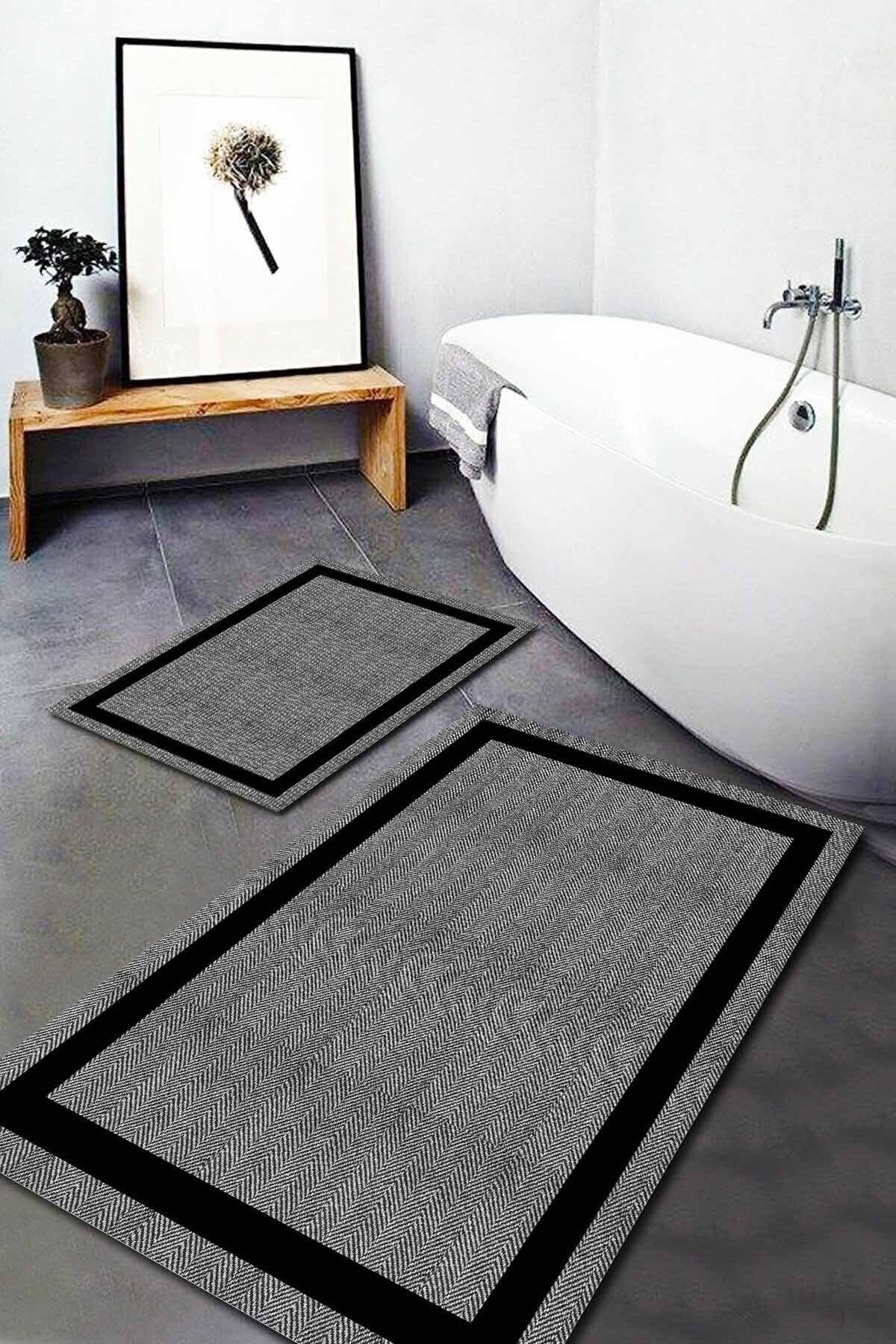 Gray - Black Striped 2-Piece Carpet Set (60x100/40x60) - Wlly1327 - Swordslife