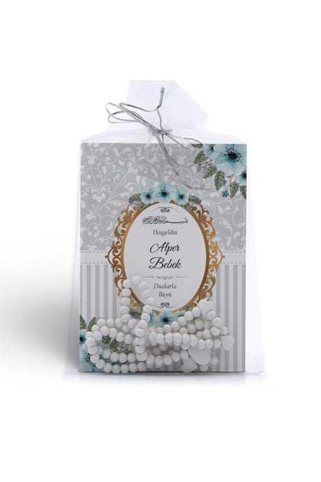 Gray Blue Flower Motif Gift Rosary Yasin Juz Book Mevlüt Set - Pack of 10 - Swordslife