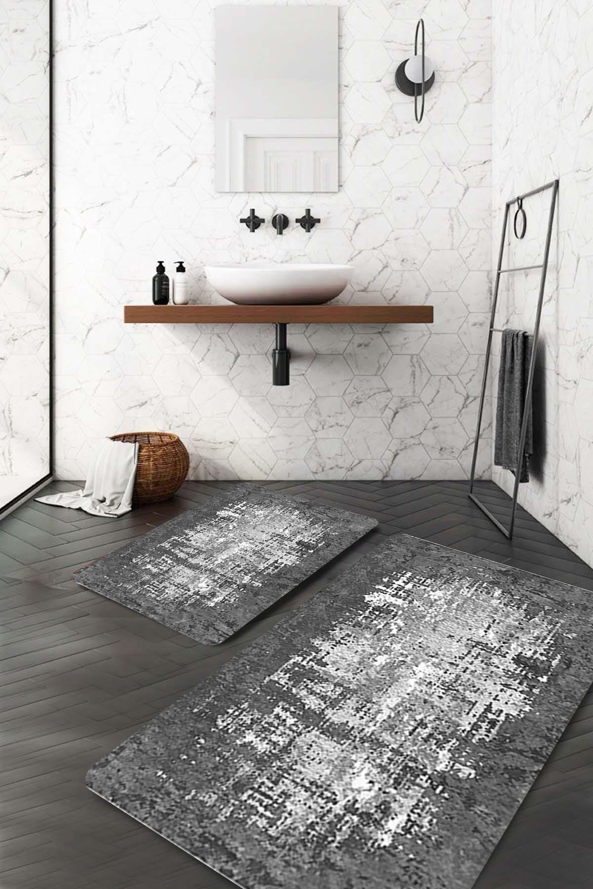 Gray Border White Irregular Line Bathroom