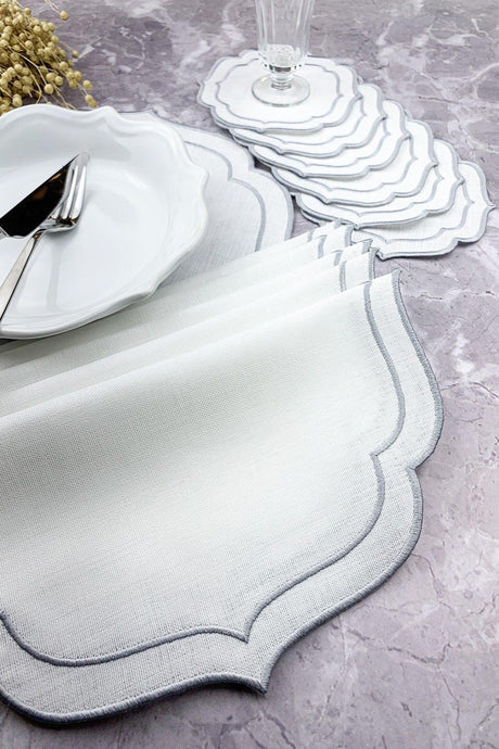 Gray Color Double Wrap Embroidered 12 Piece Set Placemat And Cocktail Napkin - Swordslife