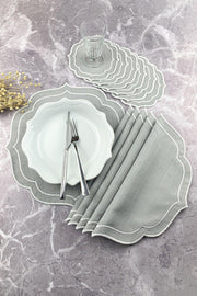 Gray Color White Double Wrap Embroidered 12 Piece Set Placemat And Cocktail Napkin - Swordslife