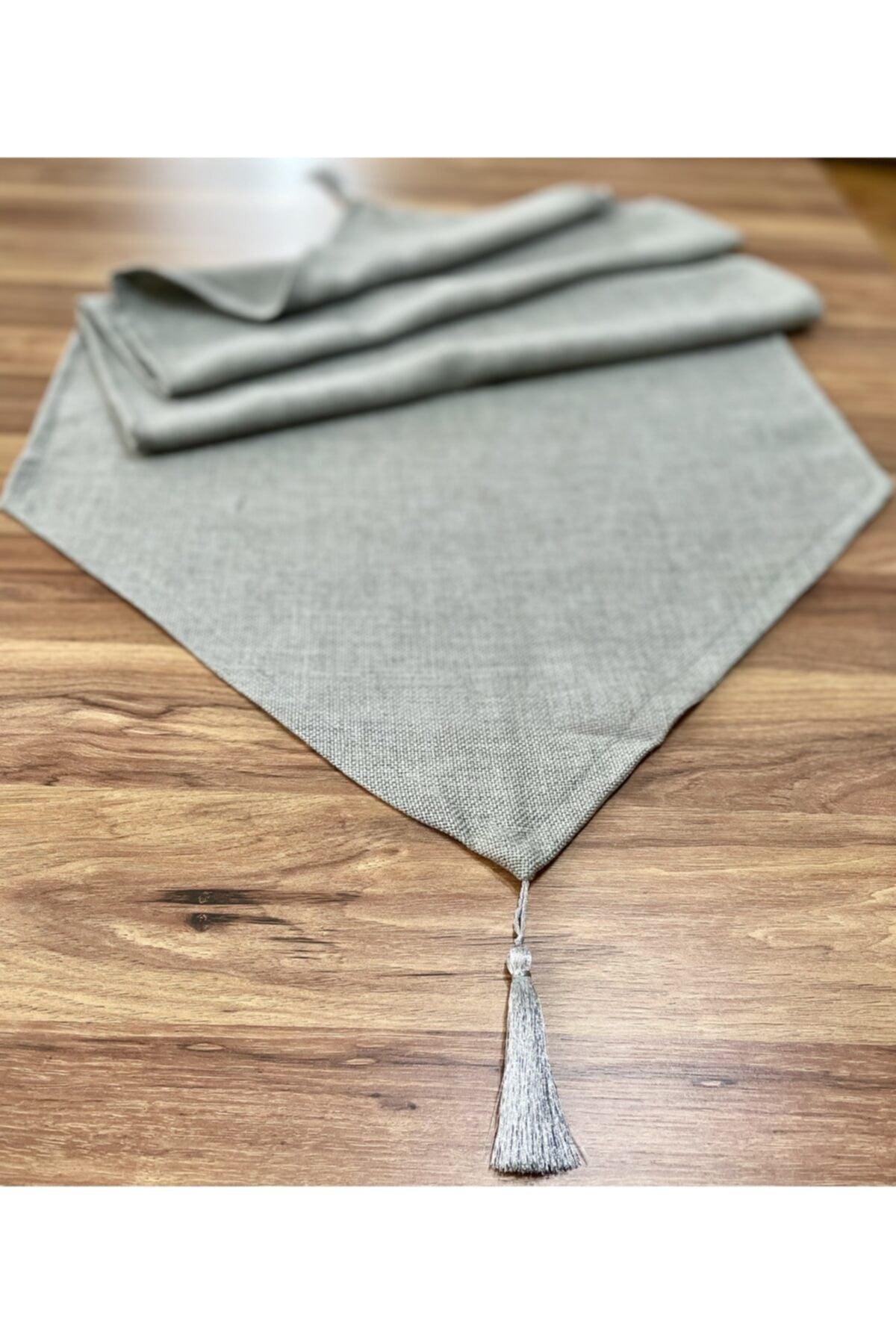 Gray Fabric Tasseled Runner - Swordslife