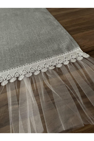 Gray Fabric Tulle Detailed Runner - Swordslife