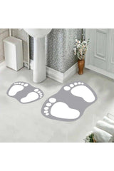 Gray Floor Footprint Patterned Doormat Set Closet Set 80x60 Cm And 40x60 Cm - Swordslife