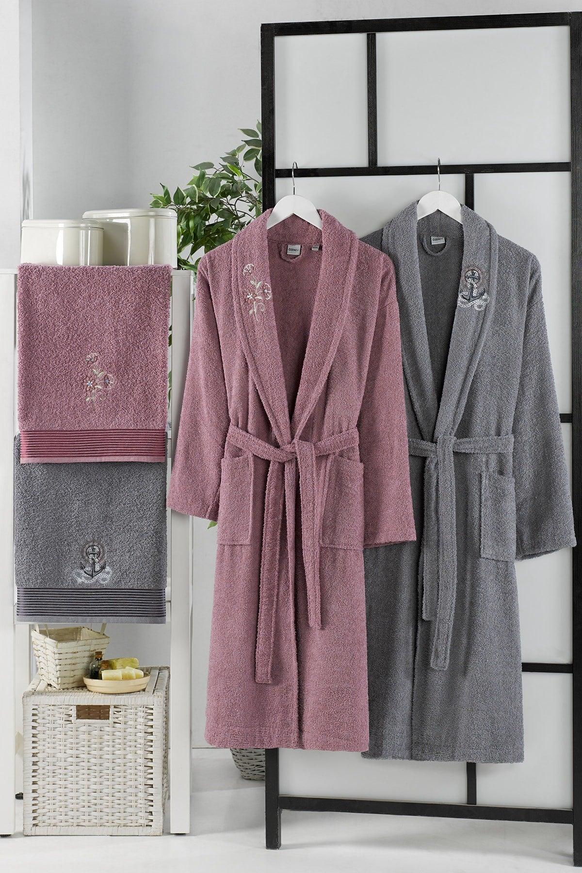 Gredel 4-Piece Family Bathrobe Set Anthracite Plum - Swordslife