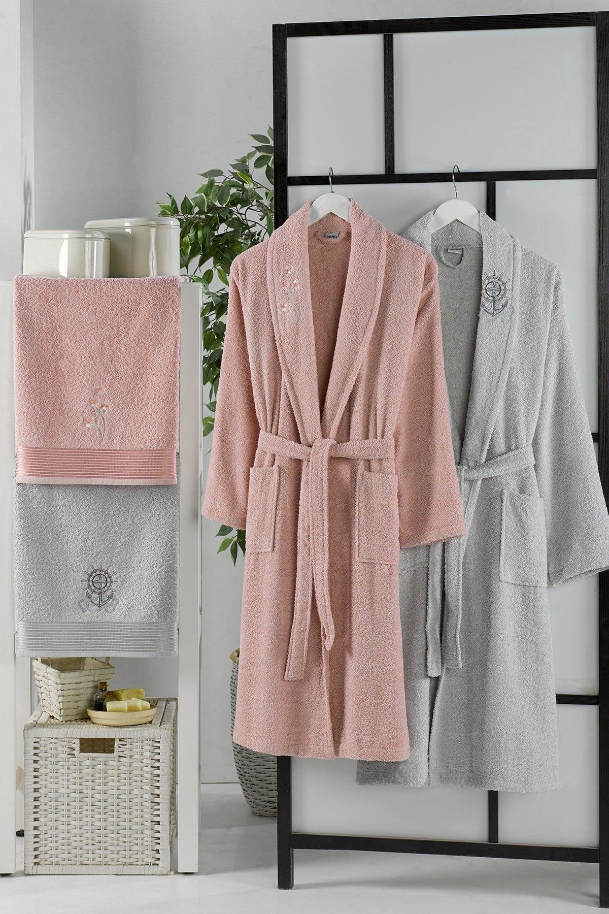 Gredel 4-Piece Family Bathrobe Set Gray Dry Rose - Swordslife