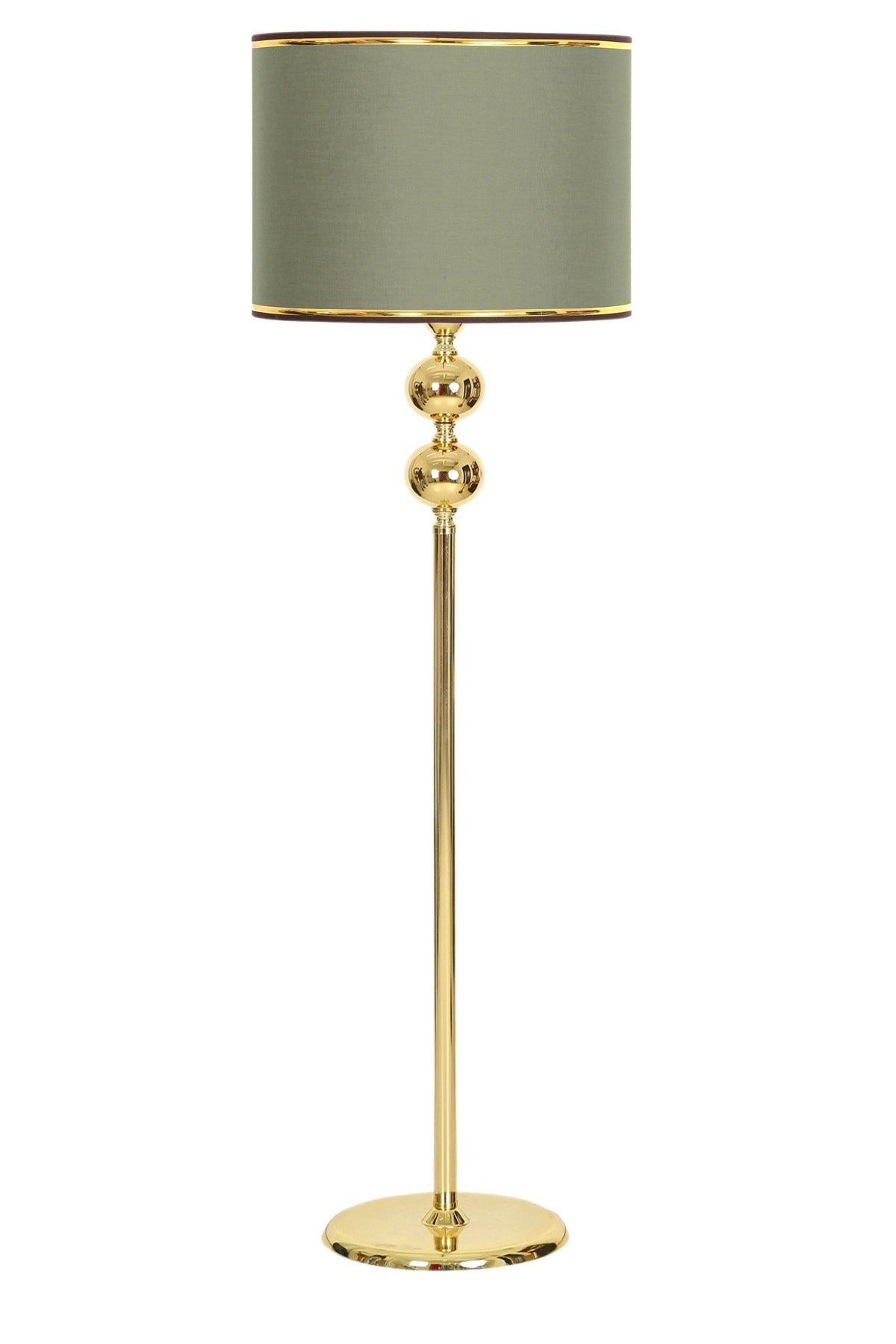 Green Gold Plated Double Sphere Metal Flat Single Leg Floor Lamp Gold Detailed Cylinder Head - Swordslife