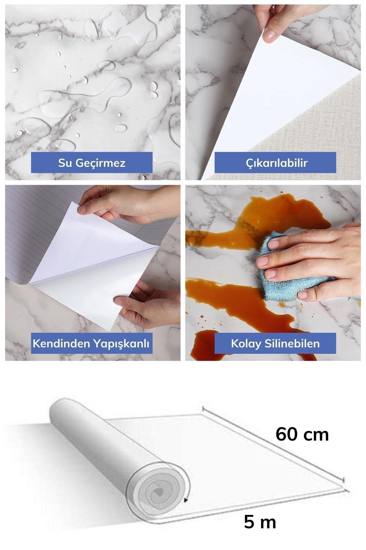 Gray 2 Pieces 5mt X 60 Cm Marble Patterned Table Bench Kitchen Waterproof Adhesive Foil Sticker - Swordslife