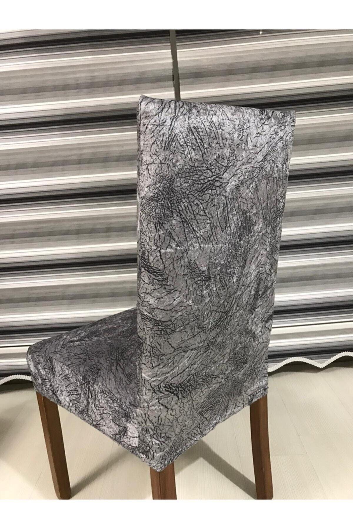 Gray 6-Set Chair Cover Vein Pattern Velvet Chair Cover 6 Pieces - Swordslife