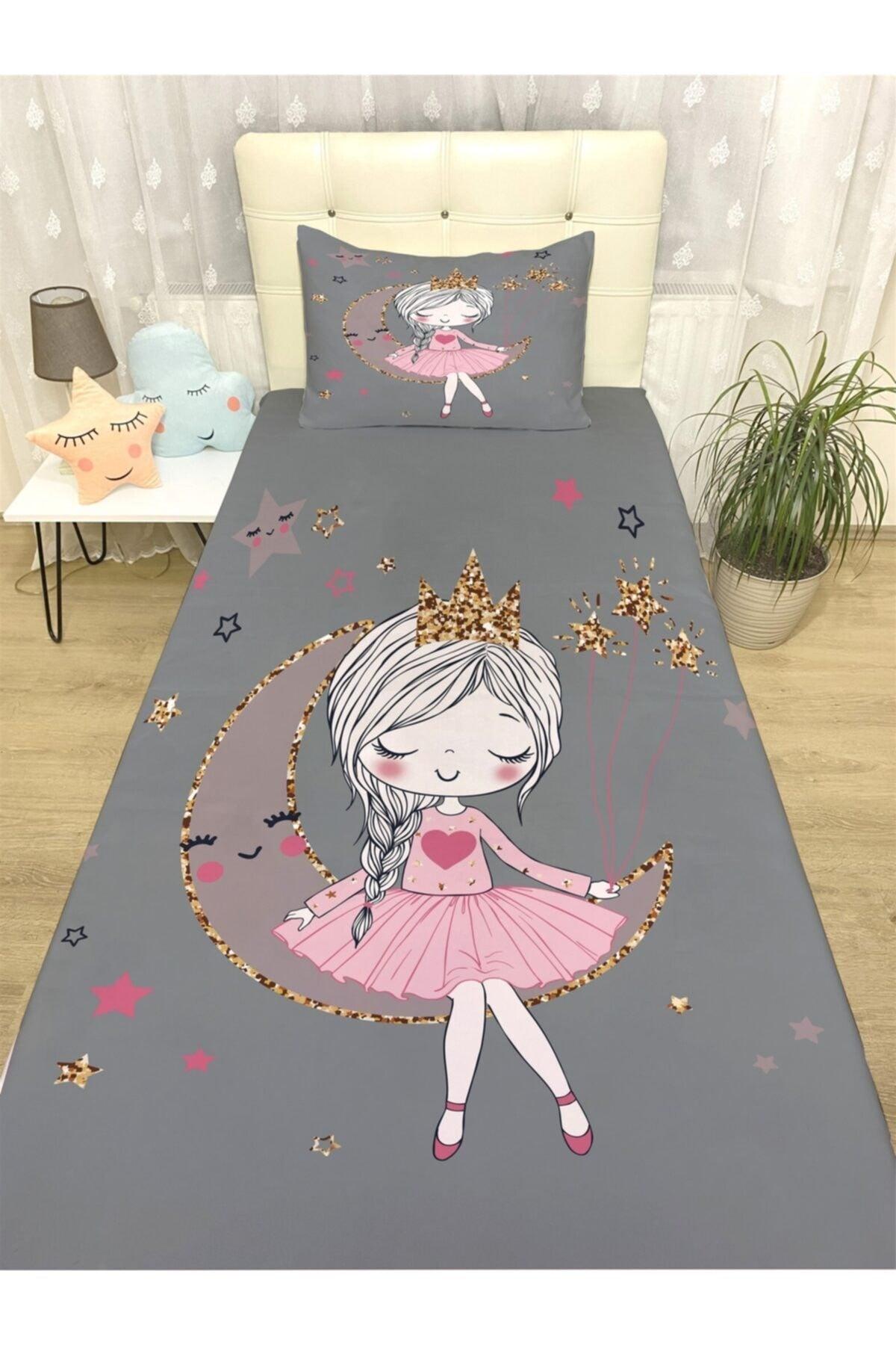 Princess Patterned Bedspread And Pillow On The Gray Moon - Swordslife