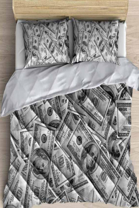 Gray Dollar Coins 3d Patterned Double Microfiber Duvet Sleeping Set - Swordslife