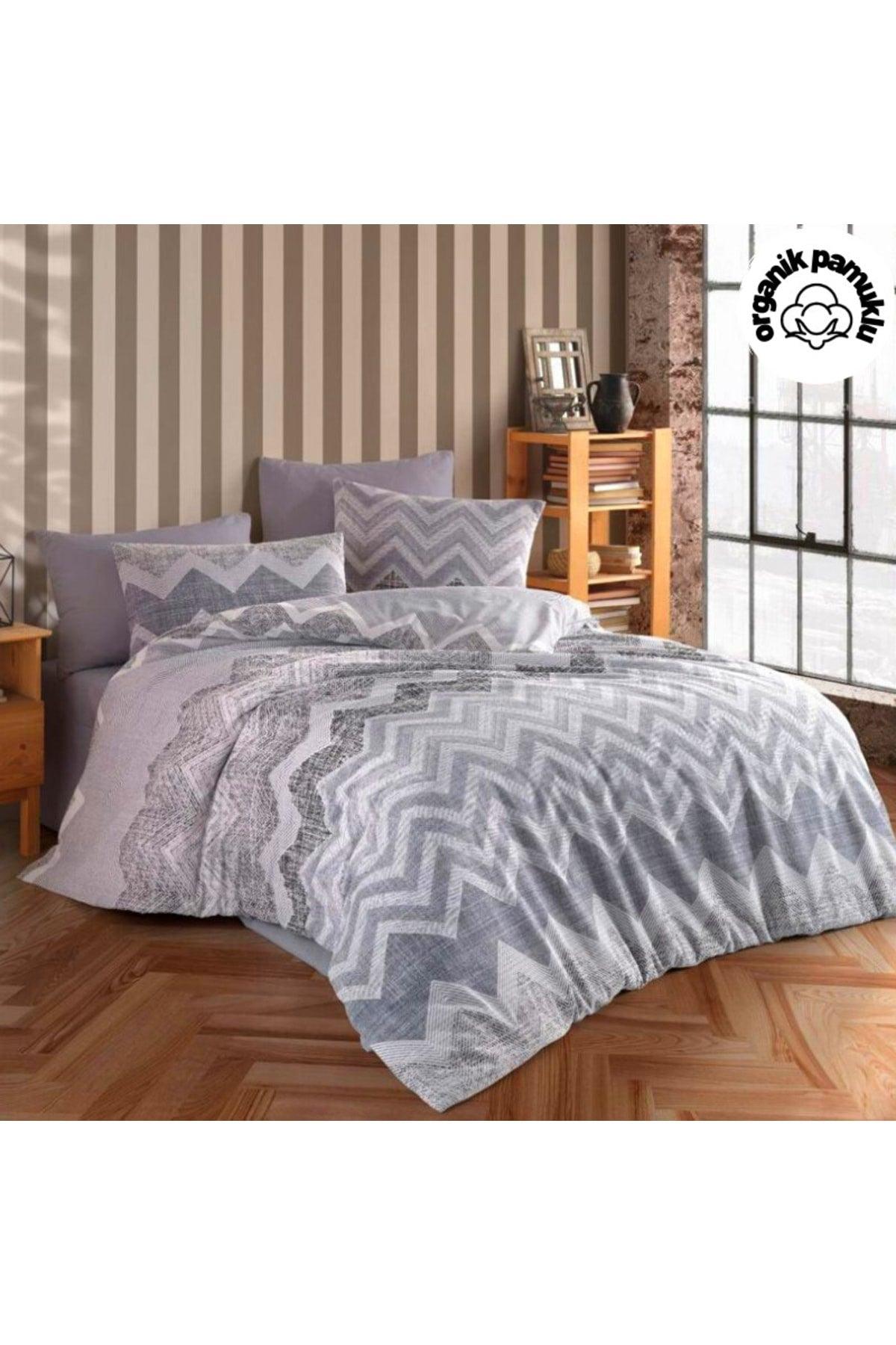 Gray Zigzag Patterned Ranforce Double Duvet Cover Set 1. Quality - Swordslife