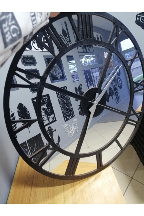 Silver Mirrored Plexi & Black Wood Mdf Wall Clock - Swordslife