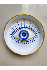 Hand Drawn Eye Pattern Blue Gold Detailed Evil Eye Bead White Palo Santo And Evil Eye Incense Holder Set - Swordslife