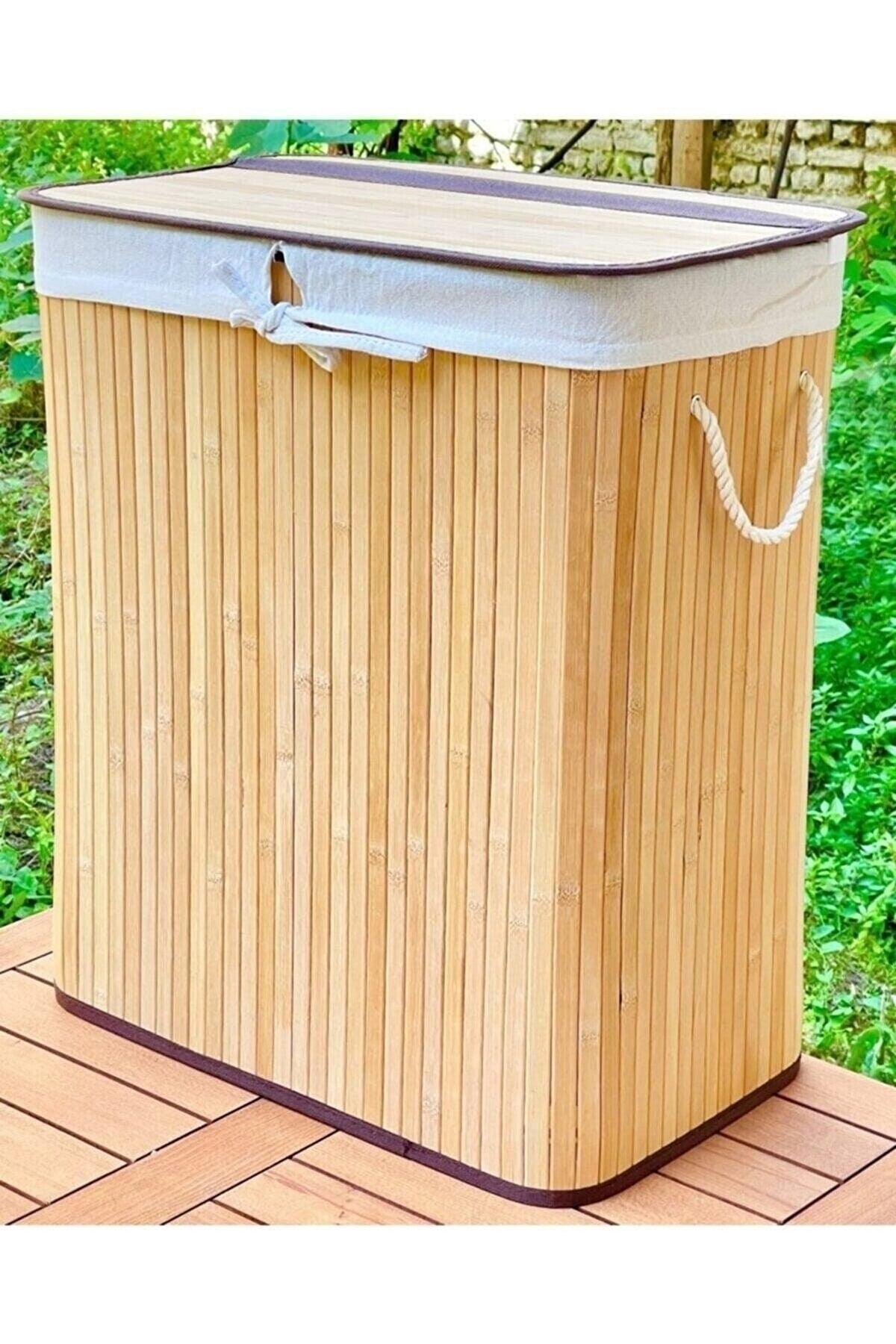 Handmade Bamboo Two Compartment Laundry Basket