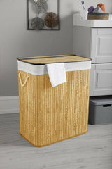 Handmade Bamboo Two Compartment Laundry Basket