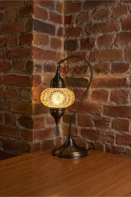 Handmade Hammer Forged Body Mosaic Authentic Colored Glass Table Night Light Lampshade, 48cm Length - Swordslife