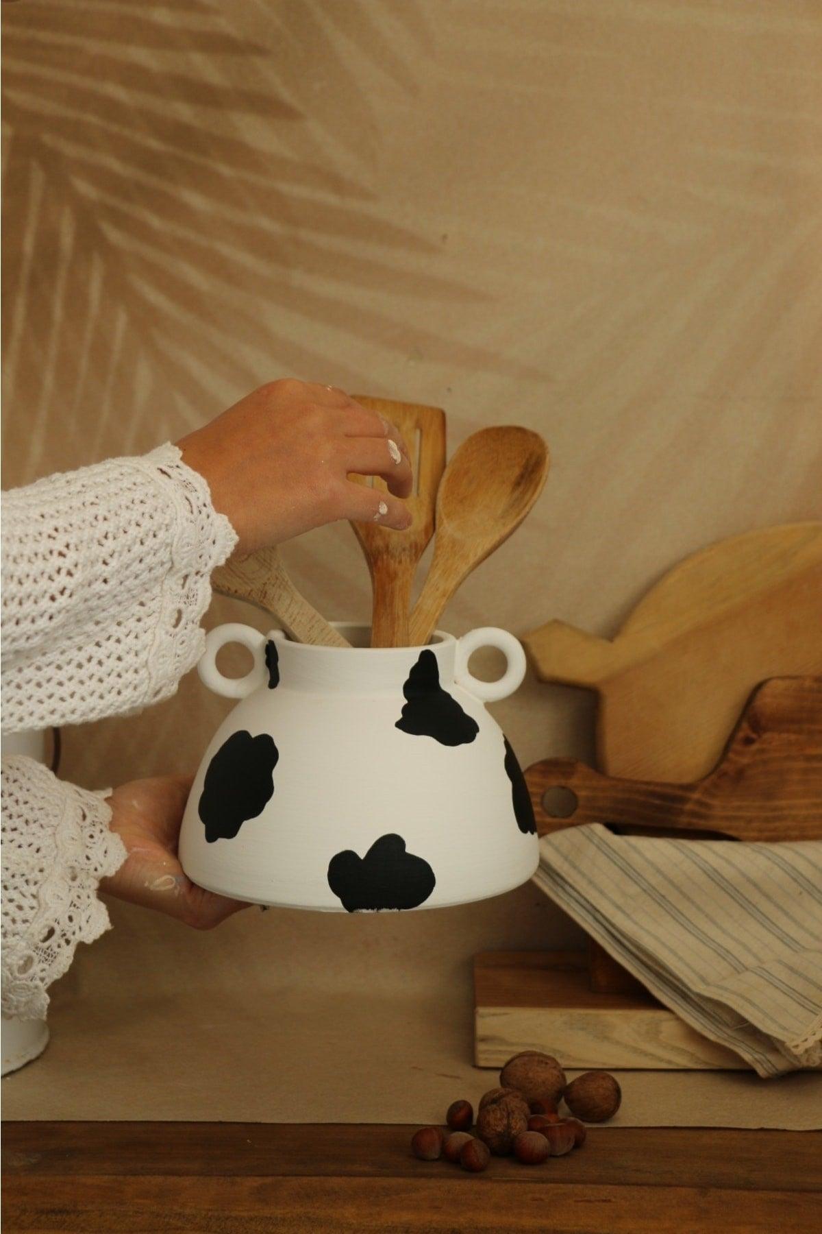 Handmade Wide Handle Cow Pattern Decorative