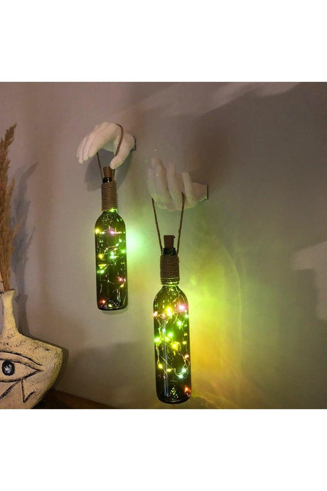 Handmade Sculpture Hand Decorated Colorful Led Lighted Green Wine Bottle Sconce Set of 2 - Swordslife