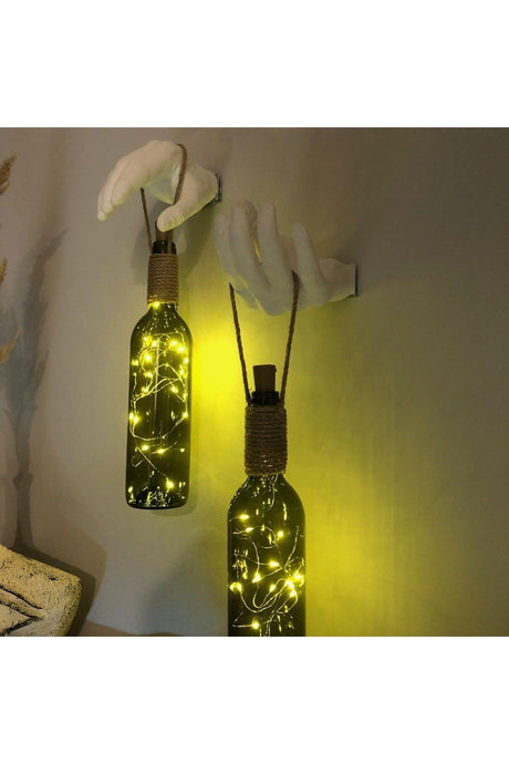 Handmade Sculpture Hand Decorated Led Lighted Green Wine Bottle Sconce Set of 2 - Swordslife