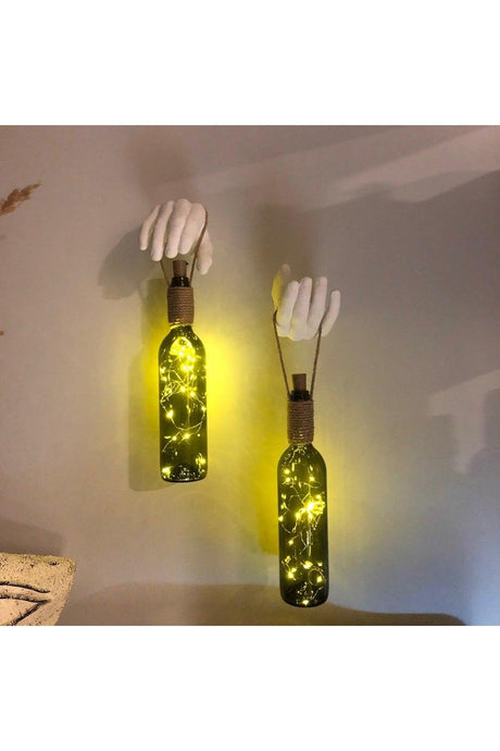 Handmade Sculpture Hand Decorated Led Lighted Green Wine Bottle Sconce Set of 2 - Swordslife