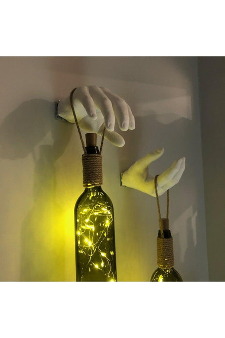 Handmade Sculpture Hand Decorated Led Lighted Green Wine Bottle Sconce Set of 2 - Swordslife