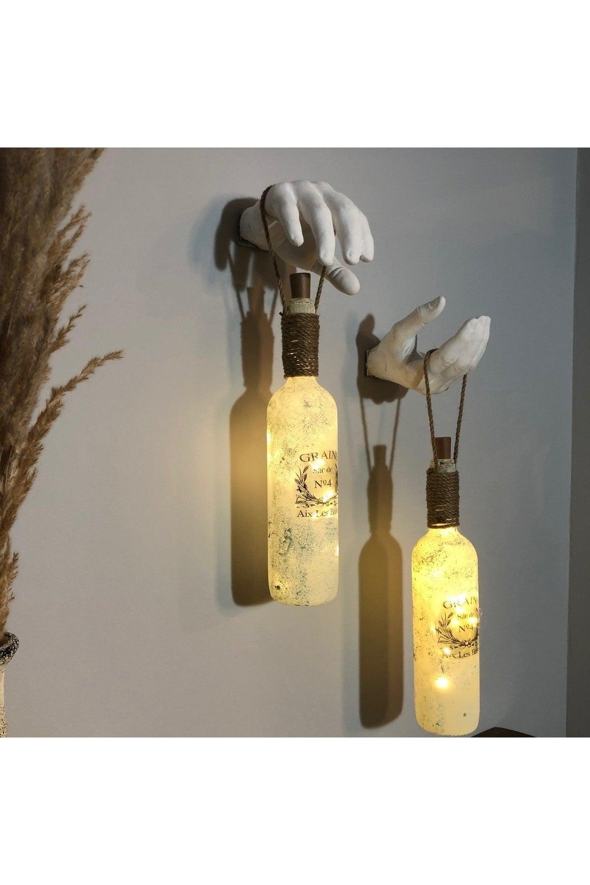 Handmade Sculpture Hand Decorated Led Illuminated Frosted Glass Wine Bottle Sconce Set of 2 - Swordslife