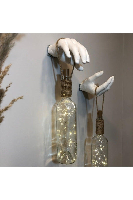 Handmade Sculpture Hand Decorated Led Illuminated White Wine Bottle Sconce Set of 2 - Swordslife