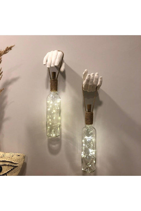 Handmade Sculpture Hand Decorated Led Illuminated White Wine Bottle Sconce Set of 2 - Swordslife