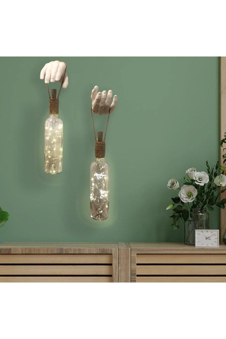Handmade Sculpture Hand Decorated Led Illuminated White Wine Bottle Sconce Set of 2 - Swordslife