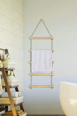 Handtuch Jute Ladder 5 Ebenen Ahşap Badezimmer Küchentuch Hanger Dekoratives Rope Handtuch - Swordslife