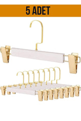 Hanger Wooden 1st Quality White Gold Latch Trouser and Skirt Hanger 5 pcs - Swordslife