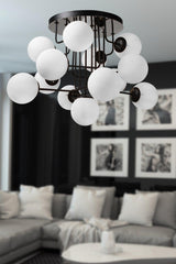 Hazeran 13th Black and White Globe Glass Chandelier - Swordslife