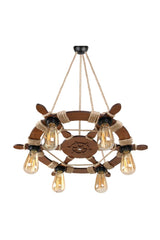 Rudder Themed 6 Pcs Wooden Authentic Rope Chandelier - M205 Brown - Swordslife