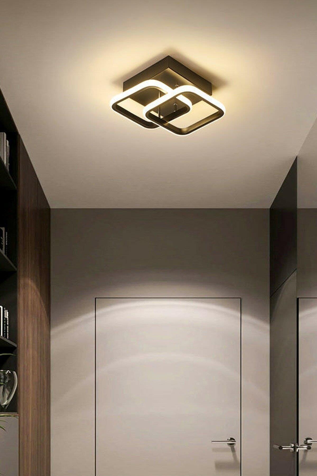 Henna Black Square Hall Hallway Entrance Daylight Led Chandelier - Swordslife