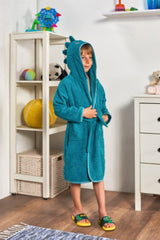 Hooded Girls-boys Bathrobe Cotton-dino