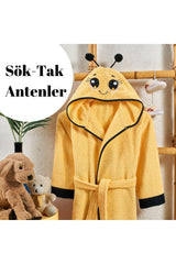 Hooded Children's Bathrobe-100% Cotton-animal Pattern-yellow-bee Vizviz - Swordslife