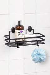 Black Laminate Rectangular Bathroom Shelf with Hooks