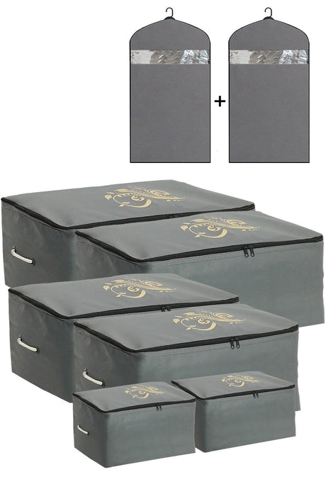 Storage Organizer Storage Bag 2 Mega , 2 Large , 2 Small Sizes And Clothes Pouch Set of 8 Gray Color - Swordslife
