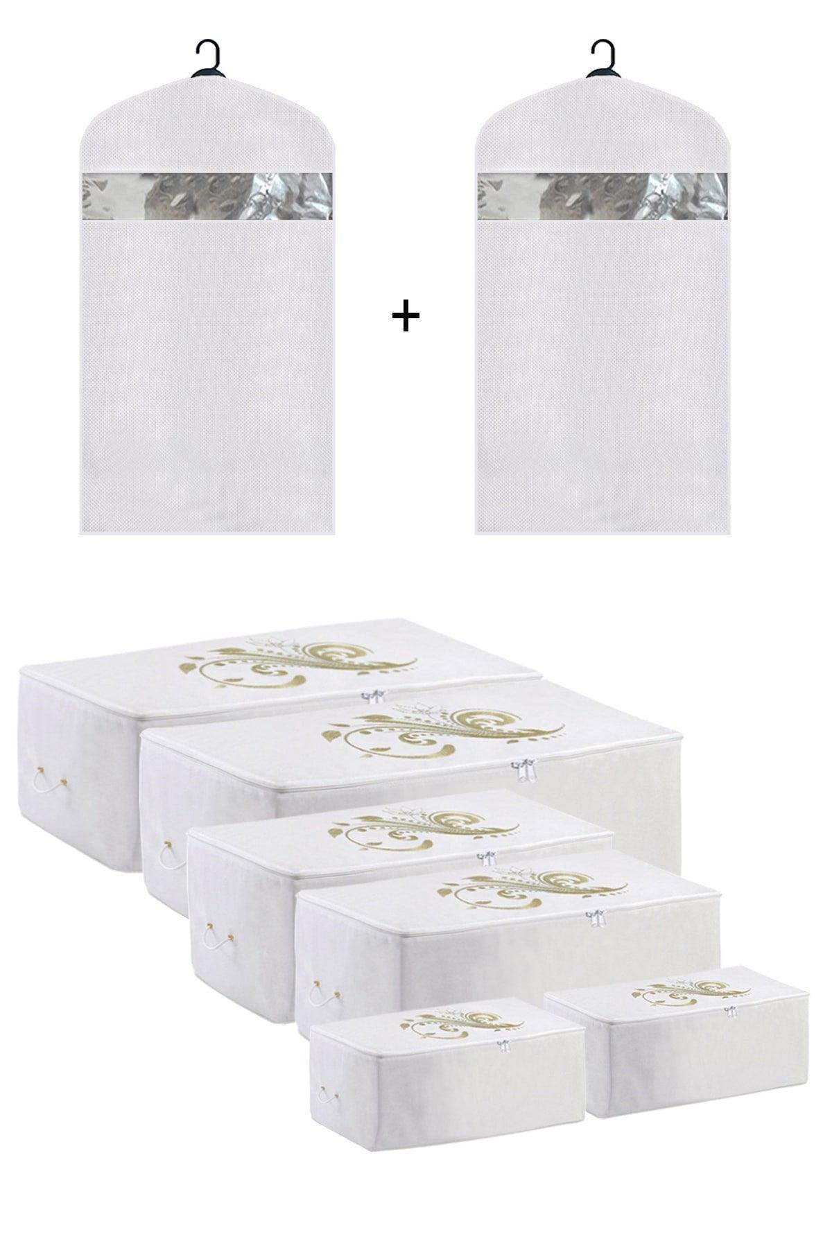 Storage Organizer Storage Bag 2 Mega 2 Large 2 Small Size And Clothes Pouch White Color Set of 8 - Swordslife