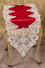 Hürrem Claret Red Velvet 5 Piece Living Room Set with Gold Lace Table Cloth Runner Set - Swordslife