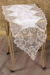 Hürrem Cream Velvet 5 Piece Living Room Set with Gold Lace Table Cloth Runner Set - Swordslife