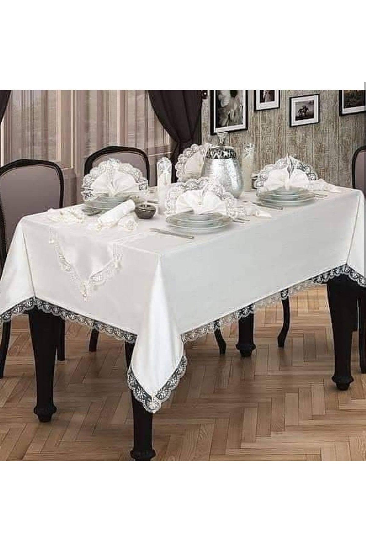 Hürrem Food Presentation Set Table Cloth Set for 8 Persons 18 Pieces Cream - Swordslife