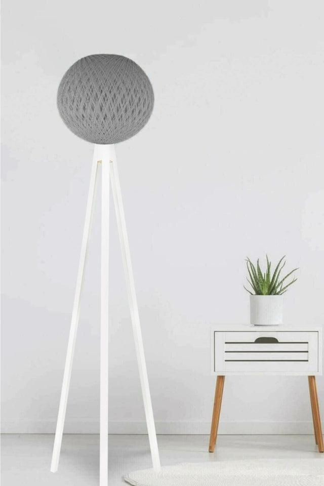 Ip Floor Lamp Wooden 3 Legs Lampshade Gray Headboard White Leg 9907 - Swordslife