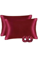 Silk Satin 50x70 Cm Pillow Cover 2 Pieces Buckle Curly Hair Claret Red 2 Pieces - Swordslife