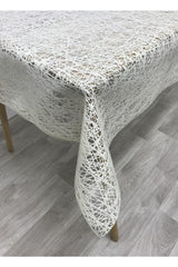 Yarn Pattern Wicker Pvc Transparent Coated Luxury Linoleum Table Cloth Cream - Swordslife