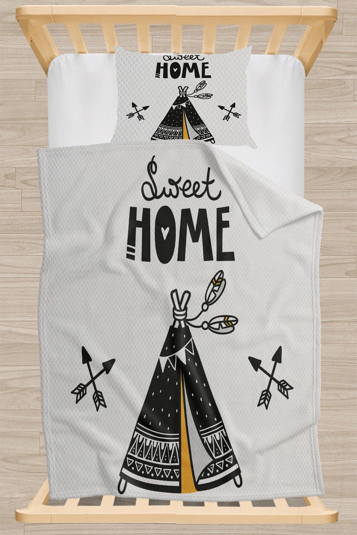 Scandinavian Black Tent Patterned Single Child Pique Set - Swordslife